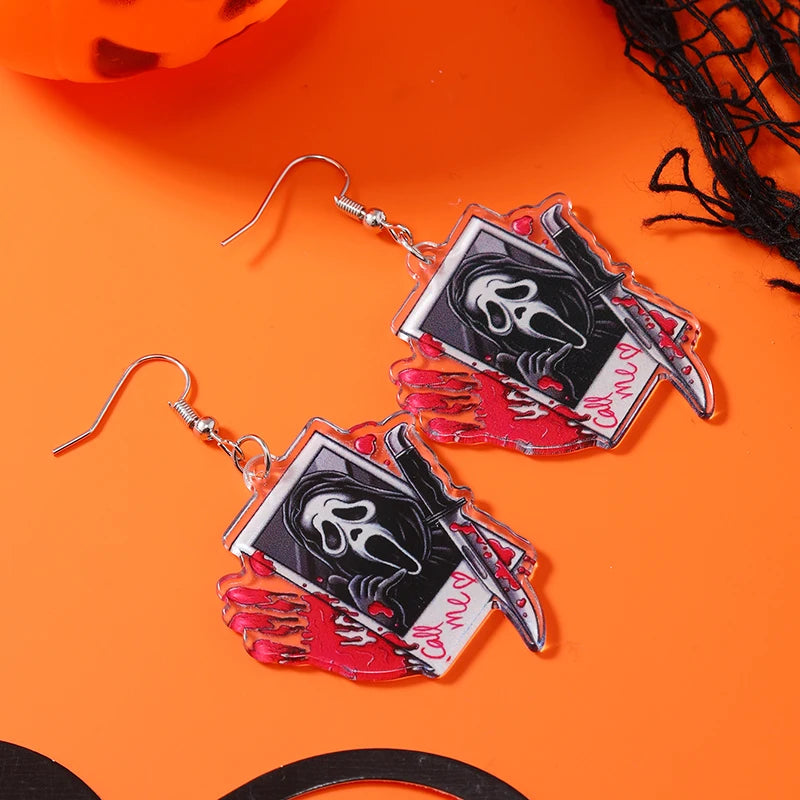 Dark Skull Earrings - Double-Faced Acrylic Horror Design. Great for Daily Wear or Halloween Parties.