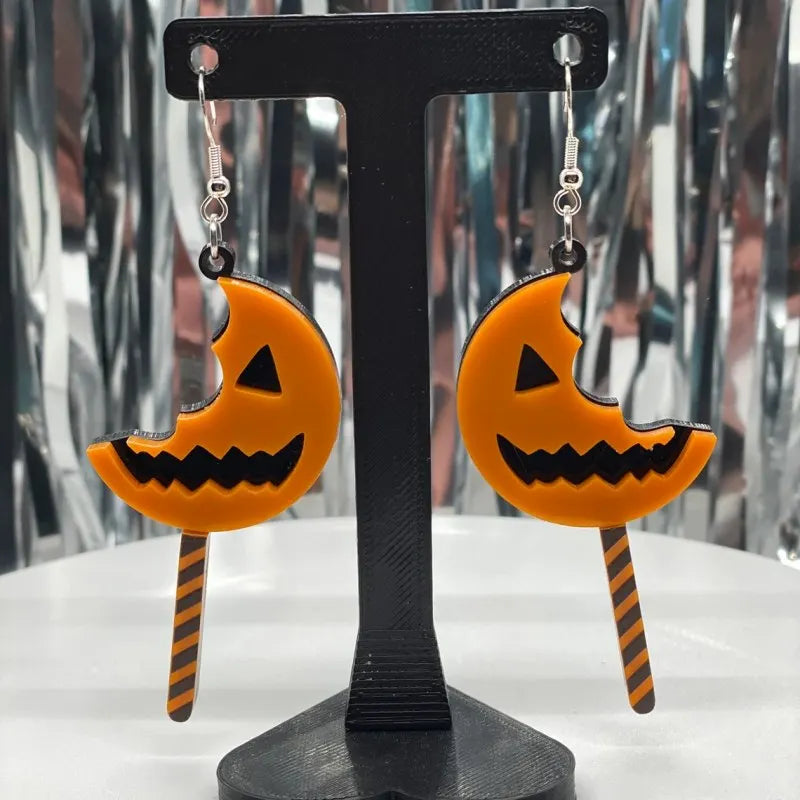 Gothic Halloween Pumpkin Lollipop Drop Earrings – Funny Ghost & Bat Acrylic Earrings, Hiphop Jewelry Gifts for Women