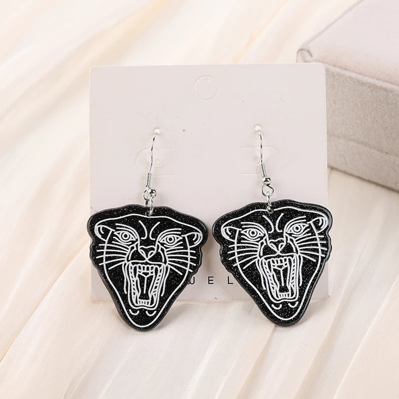 1 Pair Halloween Drop Earrings - Creative Acrylic Skull Heart Panther Fashion Jewelry for Women and Girls, Holiday Birthday Gift