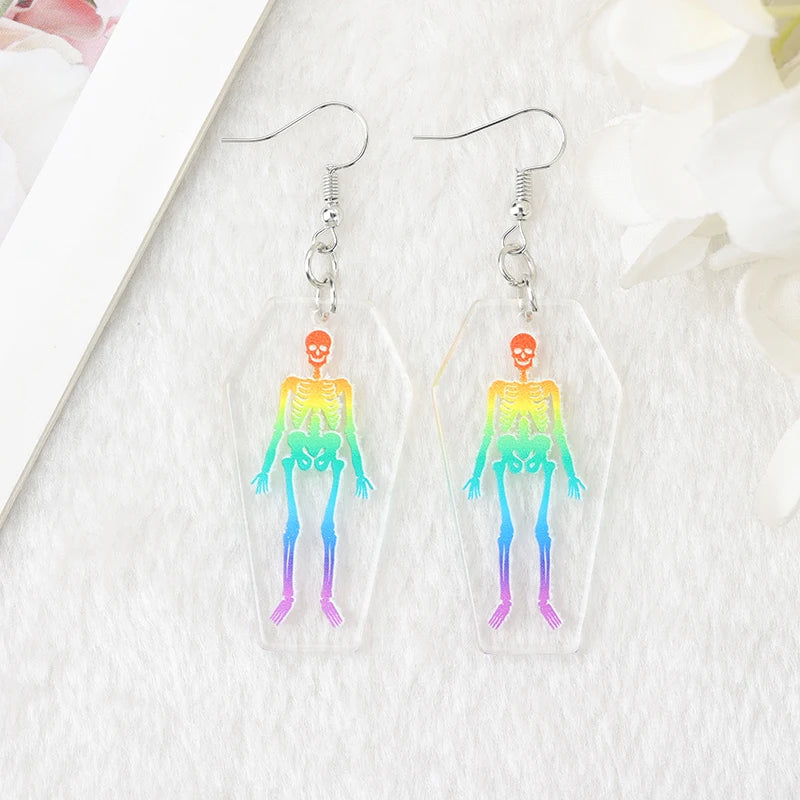 1 Pair of Fashion LGBTQ+ Rainbow Dangle Earrings Skull Coffin Jewelry for Girls Women, Ideal Girl Birthday Gift