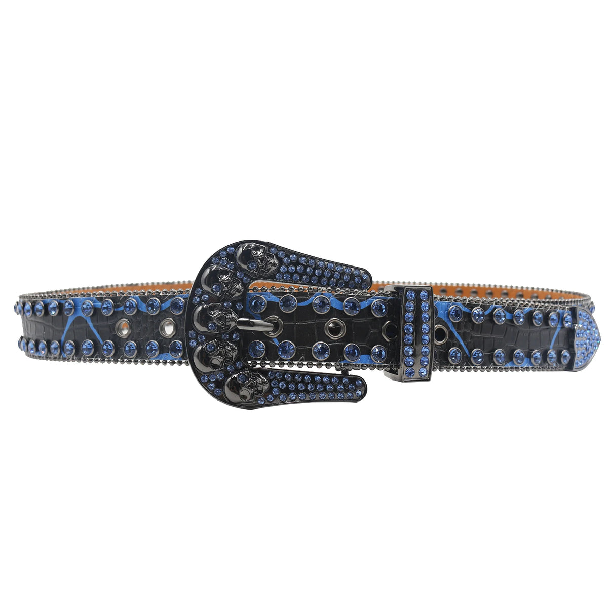 Skull Designer Leather Diamond Waistband Men's Women's Fashion Rhinestone Belt Western Cowgirl Bling Studded For Jeans Dress