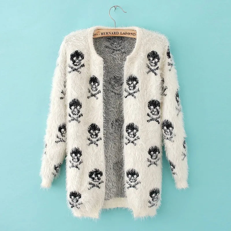 Spring Autumn new women sweater knit wool sweater skull head hippocampus fashion cardigan loose sweater coat Gothic Cape