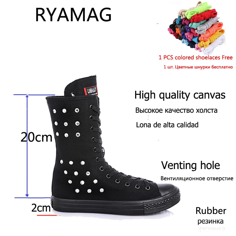 New Women’s Canvas Beaded Winter Boots - Short Lace-Up Flats with Rhinestones, Long Plush Comfortable Sneakers