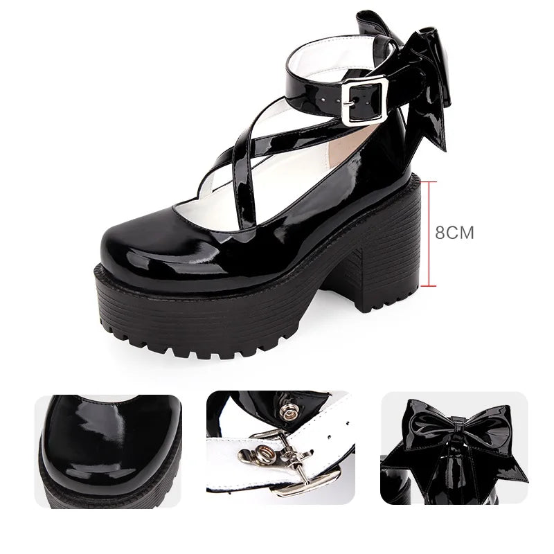 Angelic Imprint Women's Mori Girl Lolita Shoes - High Thick Heel Platform Pumps, Princess Cosplay Single Shoes