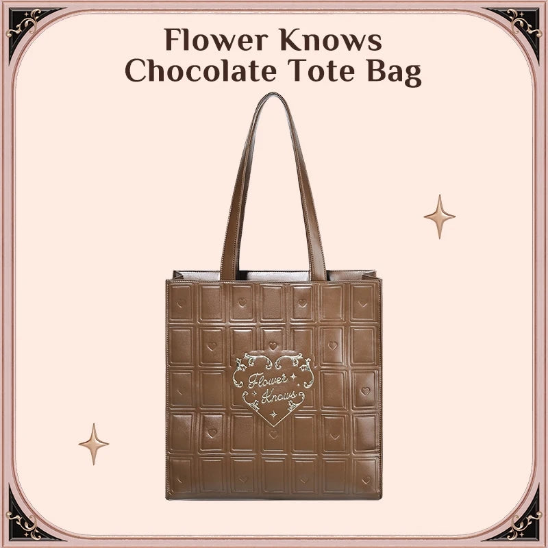 Flower Knows Chocolate Tote Bag PU Leather Solid Color Shoulder PU Leather high-capacity 35.5cm*36cm*13.5cm