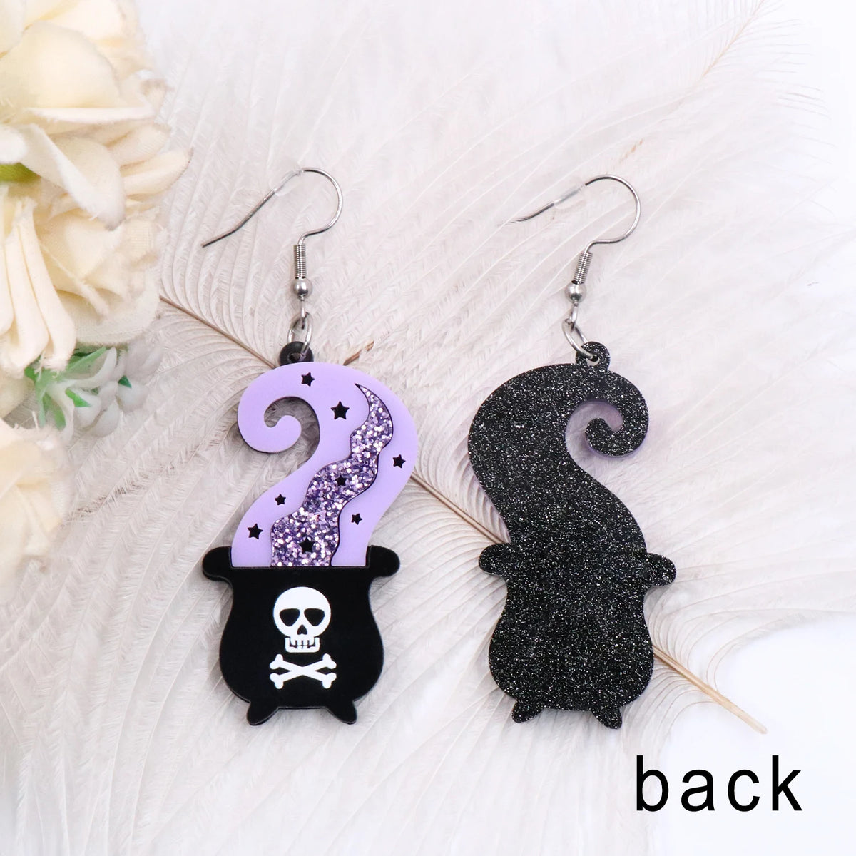 Trendy Halloween Drop Earrings – Acrylic Jewelry with Witch, Cauldron, and Skull Design for Women