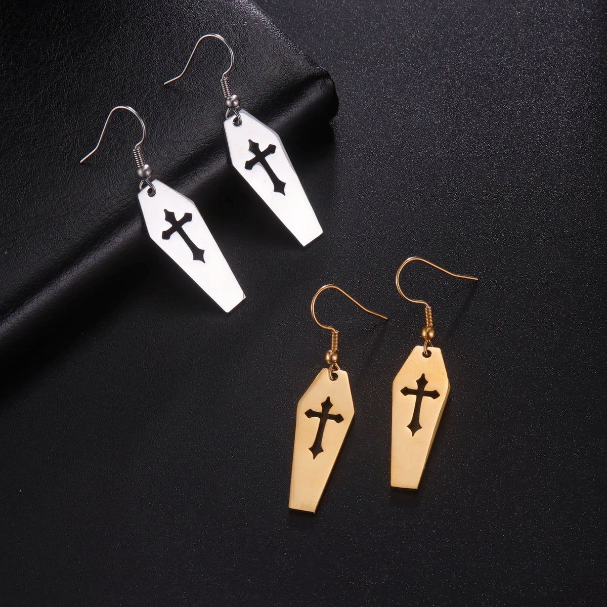 Gothic Death Cross Cutout Coffin Earrings Drop Earring Women Stainless Steel Goth Punk Jewelry Y2k Accessories Halloween Gift