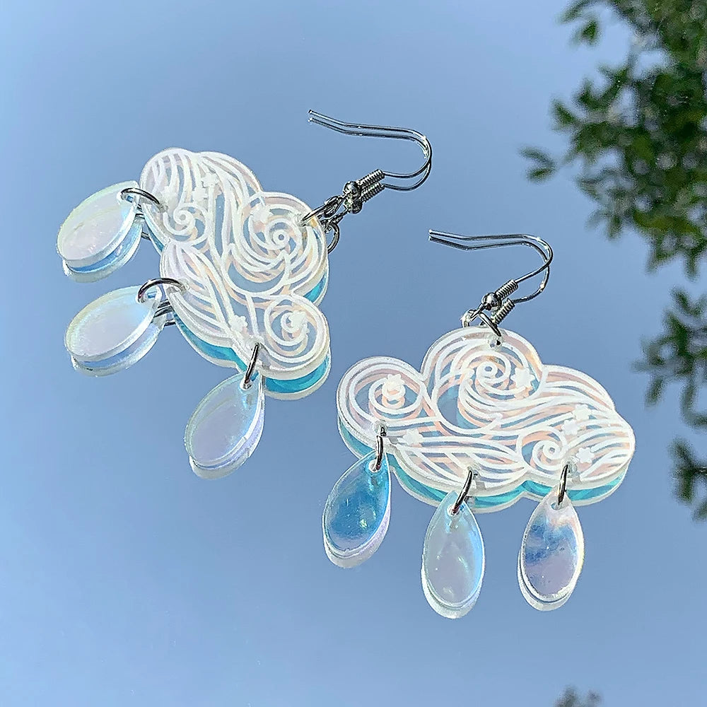 Unique Cute Creative Clouds Water Droplets Dangle Drop Earrings Acrylic Weather Raindrops Stud Earrings for Women Jewelry Gifts