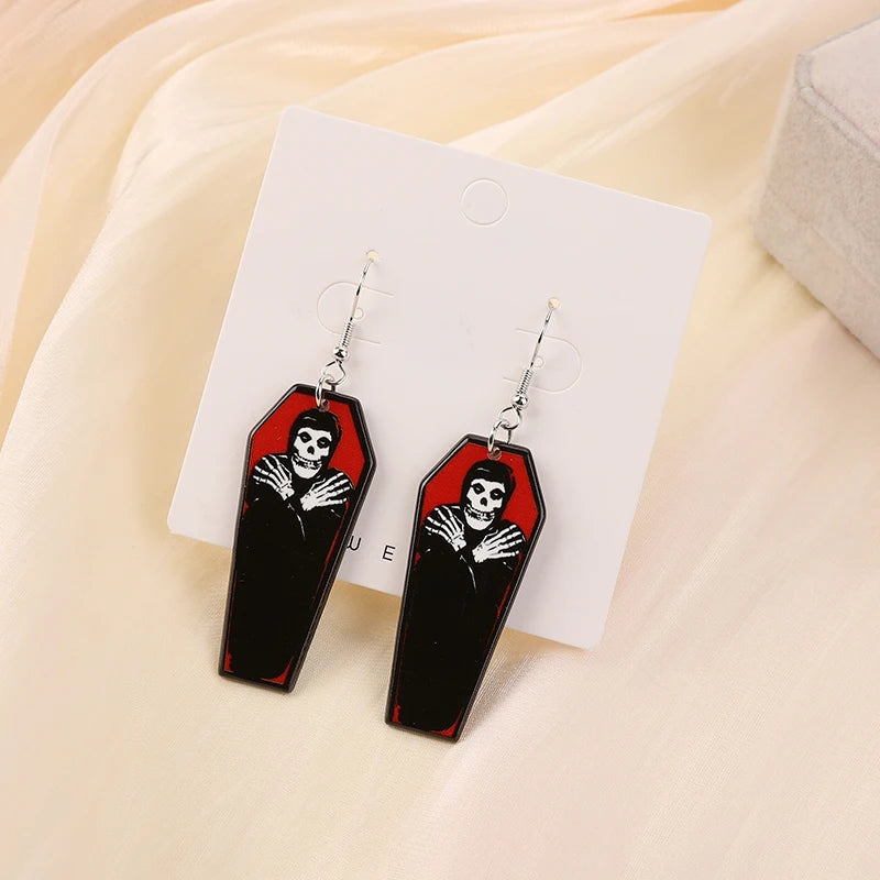 1Pair Halloween Coffin Drop Earring Two Side Print Acrylic Fashion Jewelry Gift