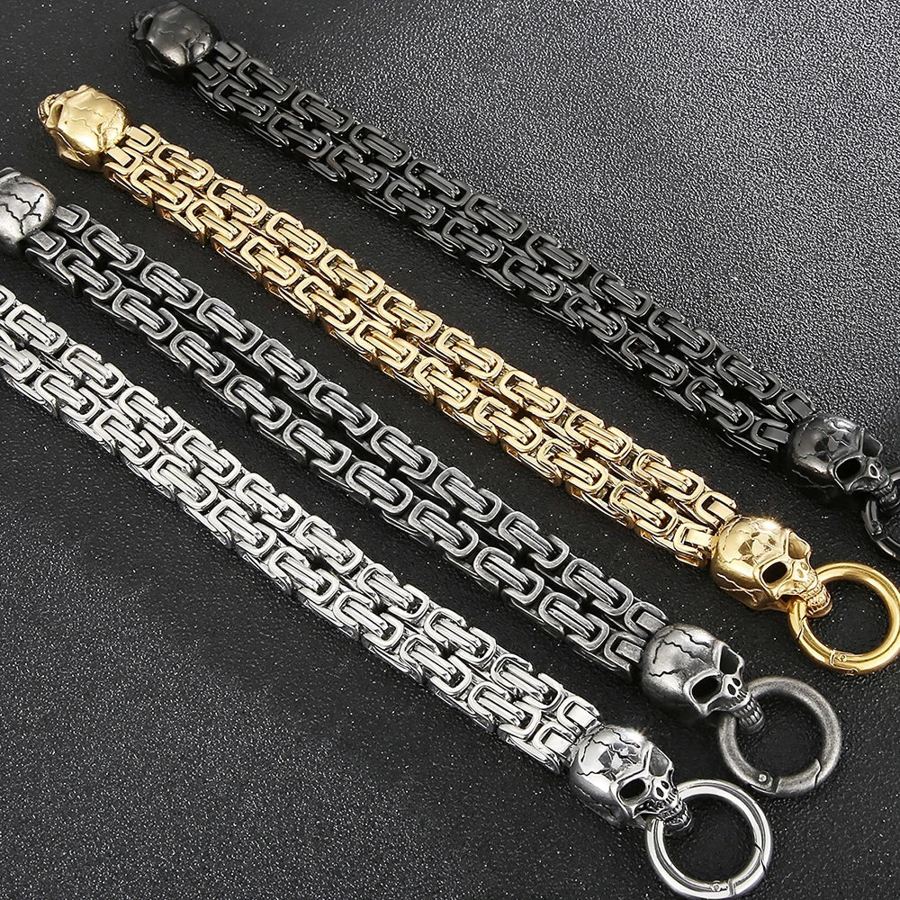 Punk Rock Skull Bracelet for Men - 316L Stainless Steel Double Link Chain with Skull Charm | Gothic Style