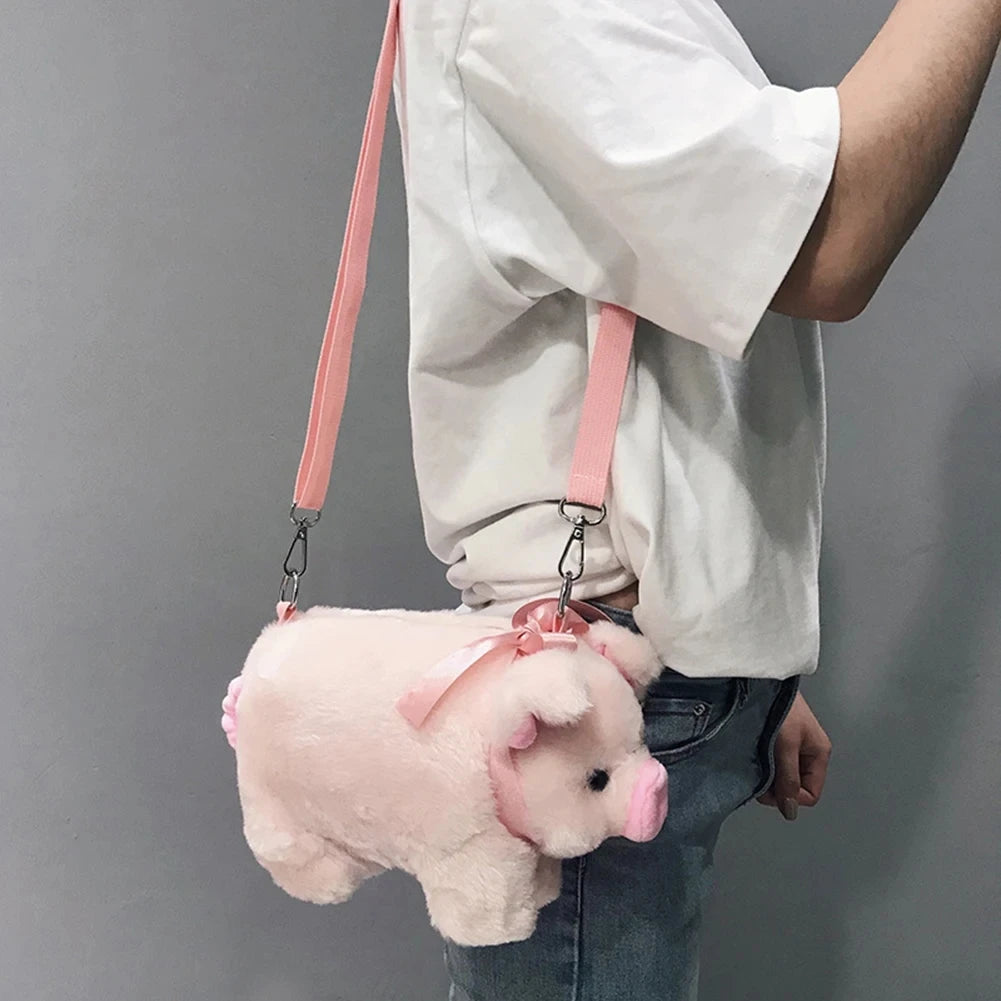 Pink Piglet Plush Bag - Medium Capacity Shoulder Bag, Cute Cartoon Doll Handbag, In Style Crossbody Messenger Bag for Ladies