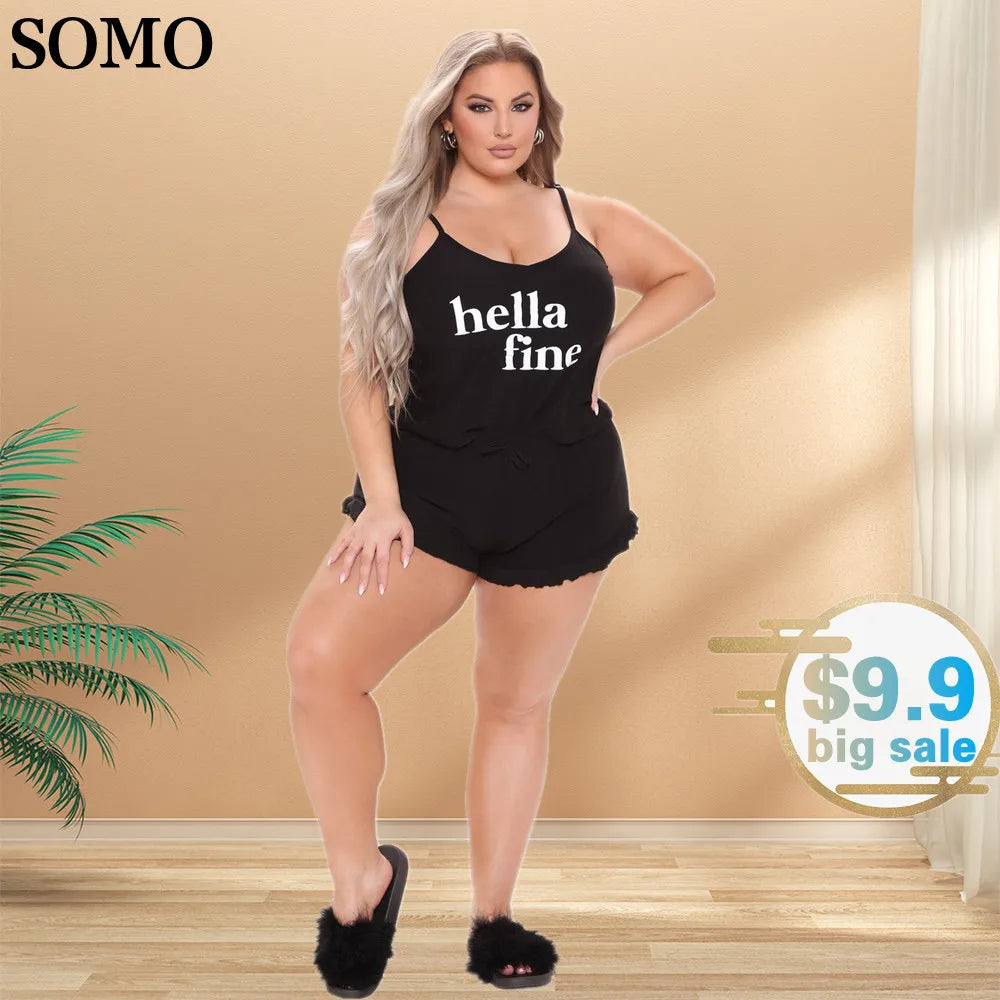 SOMO 5XL Summer Plus Size Women’s Two-Piece Set – Casual Halter Top and Short Pants Printed Outfit