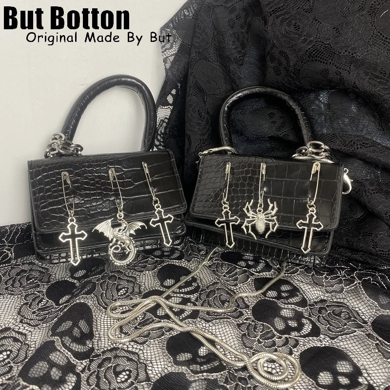 Y2K Throwback Gothic Girl Metal Punk Mini Metal Spider Rabbit Decoration Messenger Bag Tote Handbag