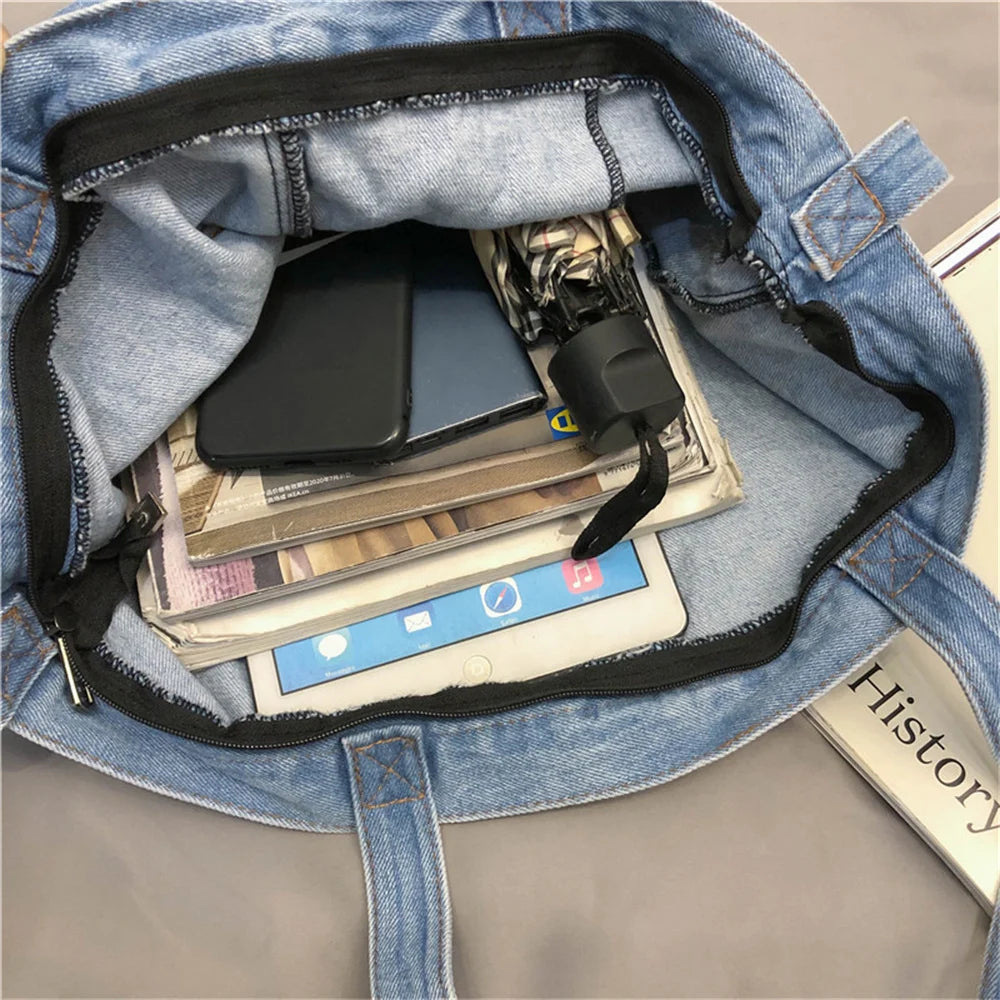 Denim Large Capacity Handbag - Shoulder Bag, Messenger Bag, Casual and Fashionable Crossbody Bag, High-Quality Women's Tote Bag