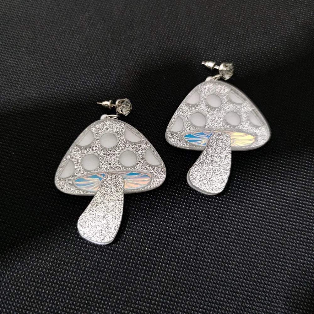 KUGUYS Glitter Mushroom Drop Earrings | Acrylic Fashion Jewelry for Women | Trendy Accessories