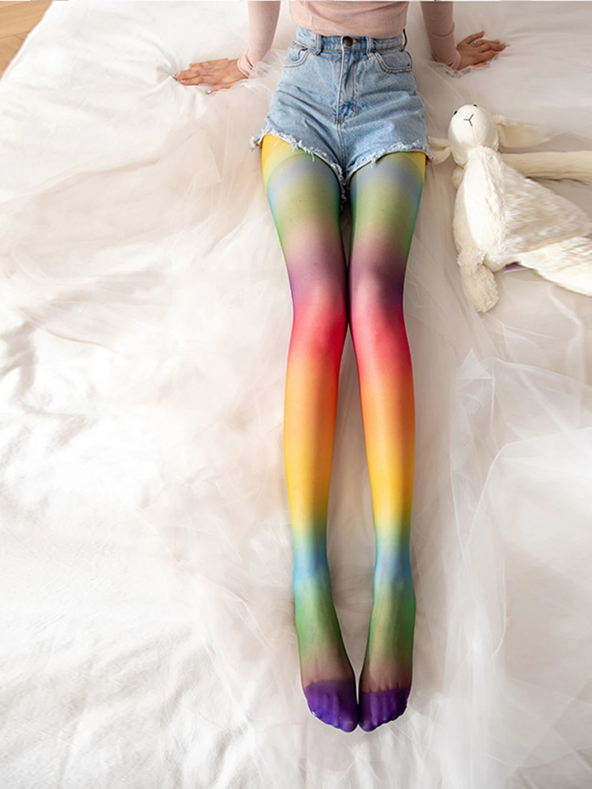 Tights Women Stockings Pantyhose Rainbow Socks Thin Personalized Stripes Colorful Spring Autumn Gradient Pantyhose Party Gift