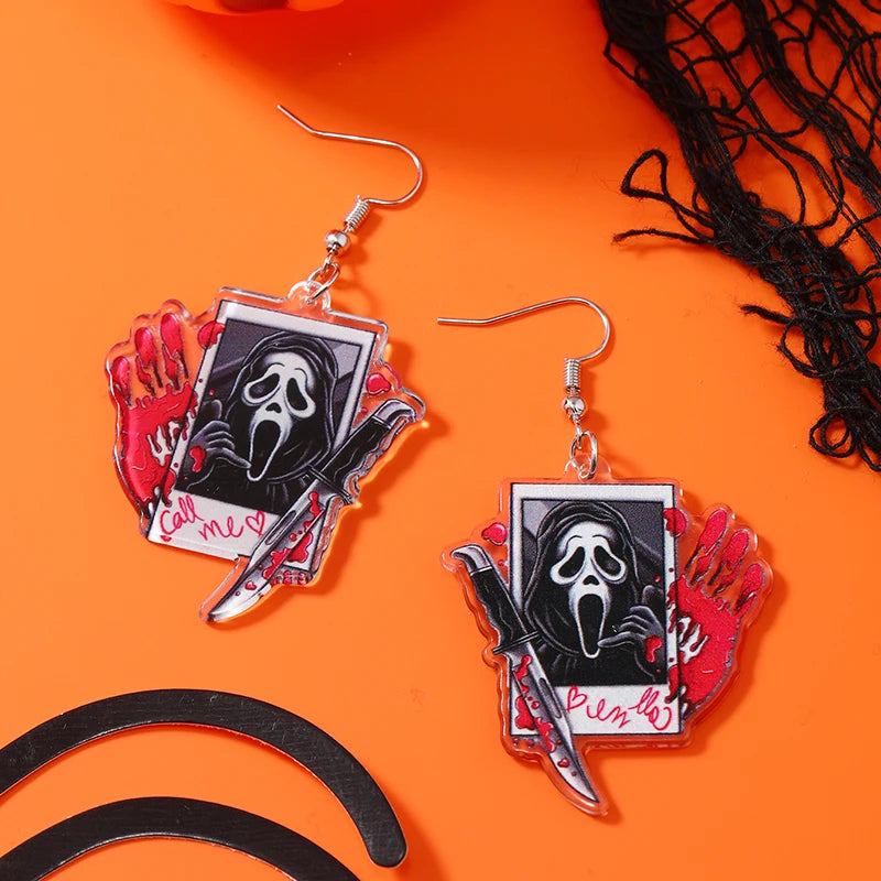 Dark Skull Earrings - Double-Faced Acrylic Horror Design. Great for Daily Wear or Halloween Parties.