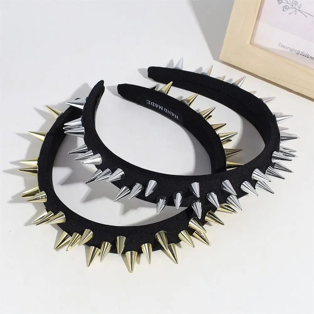 Fashion Punk Goth Headwear – Women's Headband with Rivets, Girls' Cosplay Headdress, Silver and Gold Hair Accessories