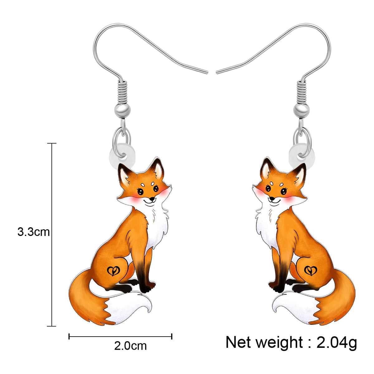 Acrylic Orange Fluffy Fox Dangle Drop Earrings - Cute Animals Jewelry for Women and Girls, Gifts Accessories By BONSNY’s