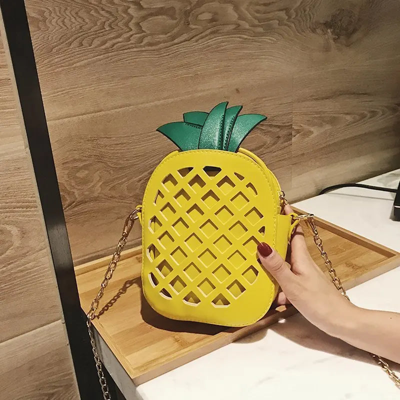 New Designer Women's Pineapple Chain Shoulder Bag - Cute PU Leather Fruit Messenger and Clutch Bag