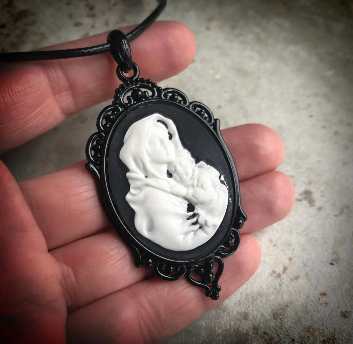 Gothic White Cameo Necklace Rose Skull Butterfly Owl Unicorn Fairy Choker