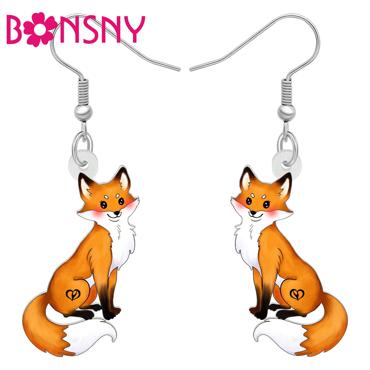 Acrylic Orange Fluffy Fox Dangle Drop Earrings - Cute Animals Jewelry for Women and Girls, Gifts Accessories By BONSNY’s