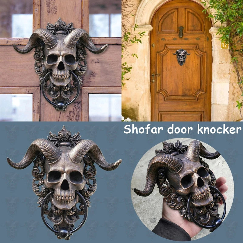 Gothic Goat Skull Door Knocker - Resin Hell Demon Skull Hanging Pendant for Home Decoration