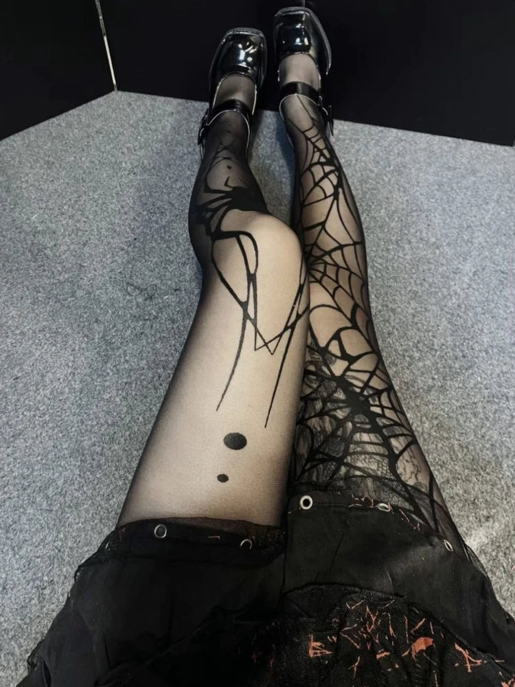 2024 New Vintage Dark Gothic Fishnet Tights - Women's Emo Alternative Sexy Spider Web Witch Pantyhose, Y2K E-Girl Cyber Punk Hosiery