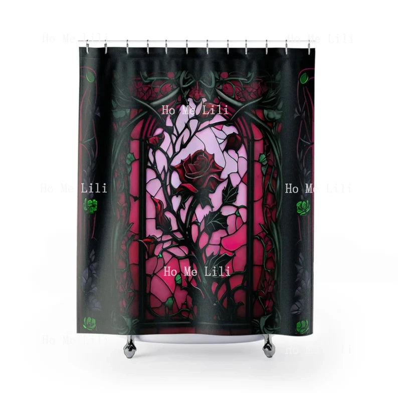 Gothic Stained Glass Rose Shower Curtain - Halloween Spooky Decor for a Haunted Bathroom