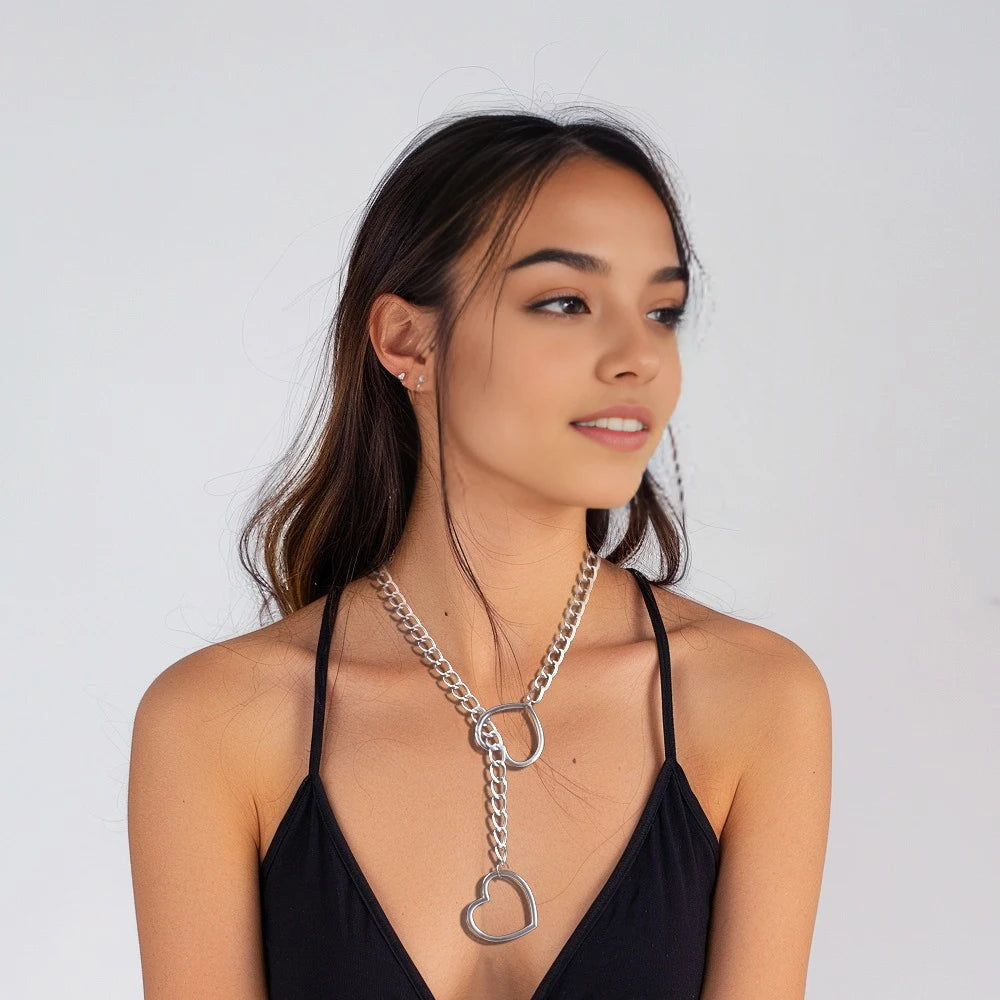 Heart Slip Chain Necklace for Women – Punk Rock Long Chain Choker, Adjustable Goth Jewelry Gift