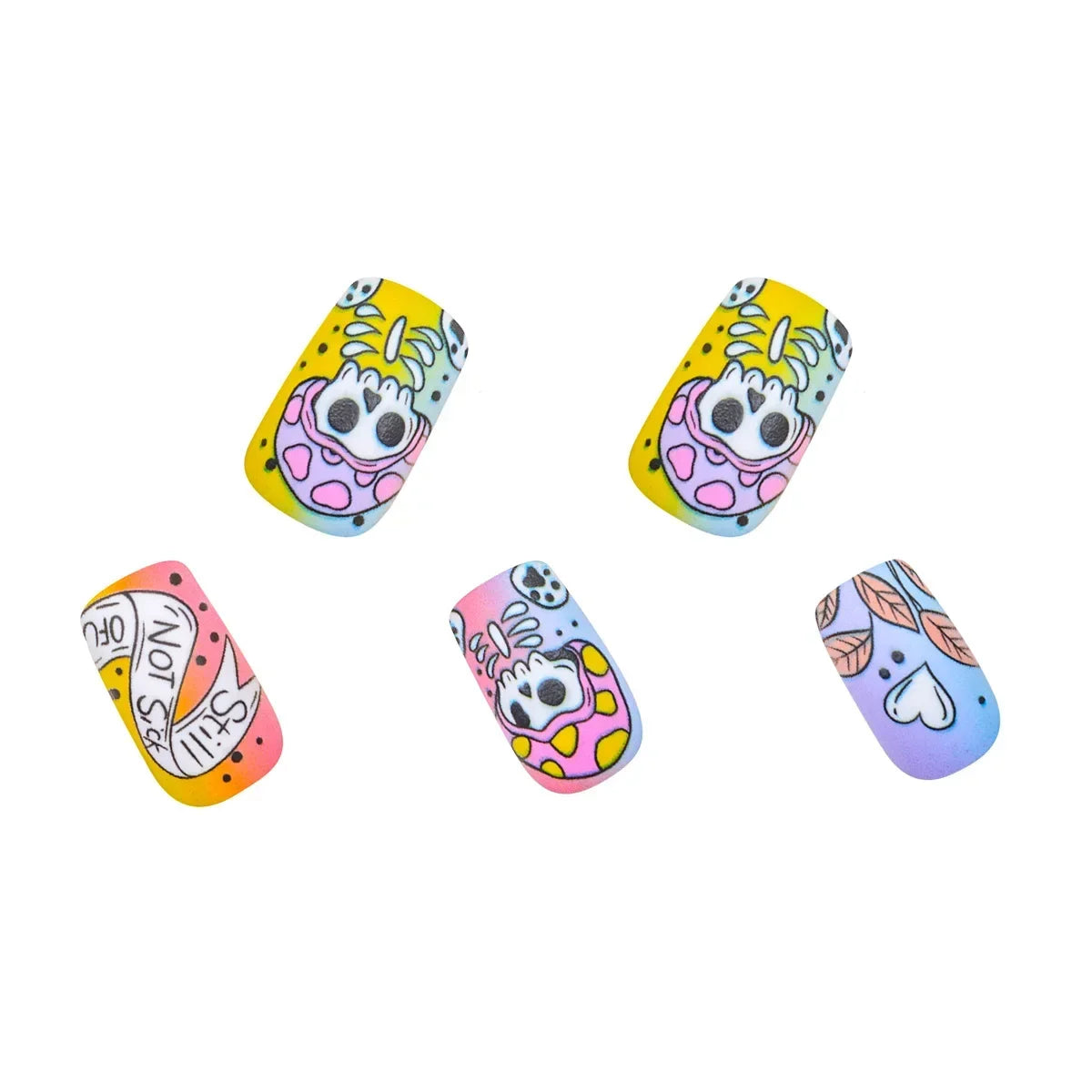 24-Piece Halloween Press-On Nails Set - Mixed Colors, Short Square Shape, Matte Finish with Skull and Holiday Designs