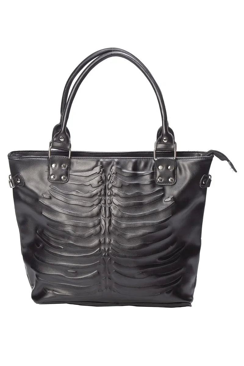 Large Capacity Gothic Punk Harajuku Embossed Skeleton Tote Bag | Trendy Shoulder Bag