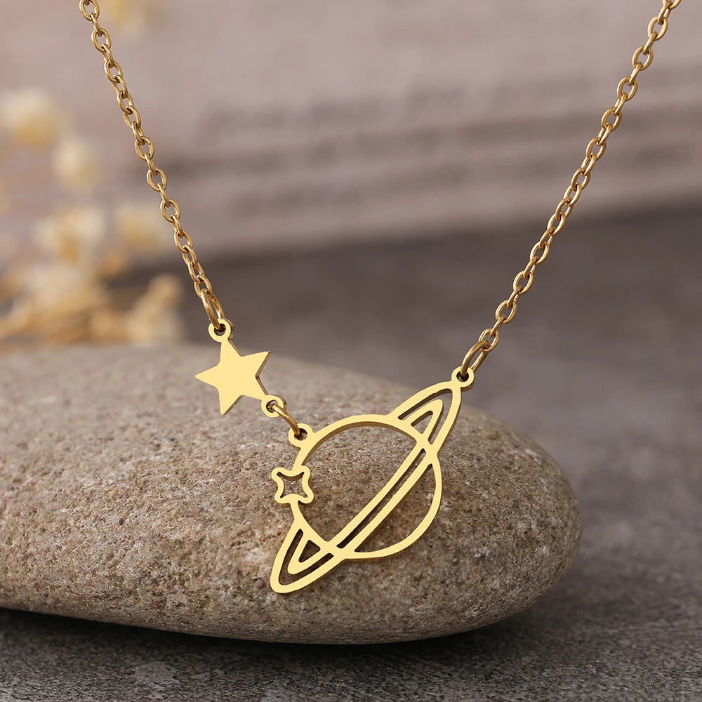 Stainless Steel Necklaces Galaxy Universe Planet Pendants Fashion Chains Necklace For Women Jewelry Party Goth Girl Gifts