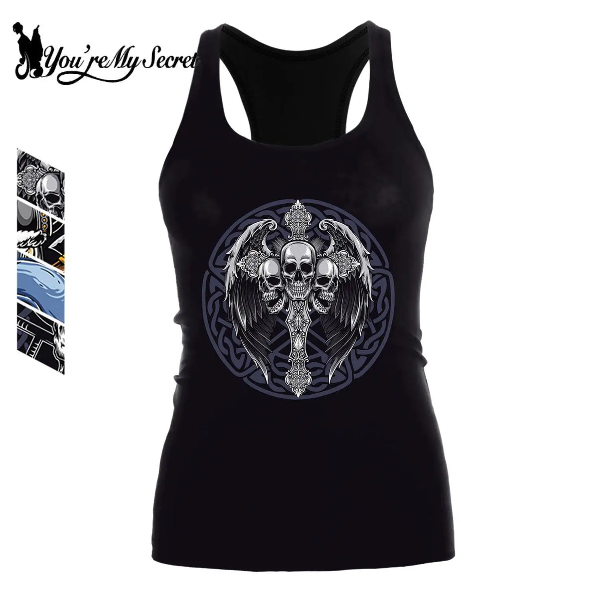 [You’re My Secret] Women’s Summer Skull Tank Top – 3D Digital Printed Gothic Racerback Fashion Top