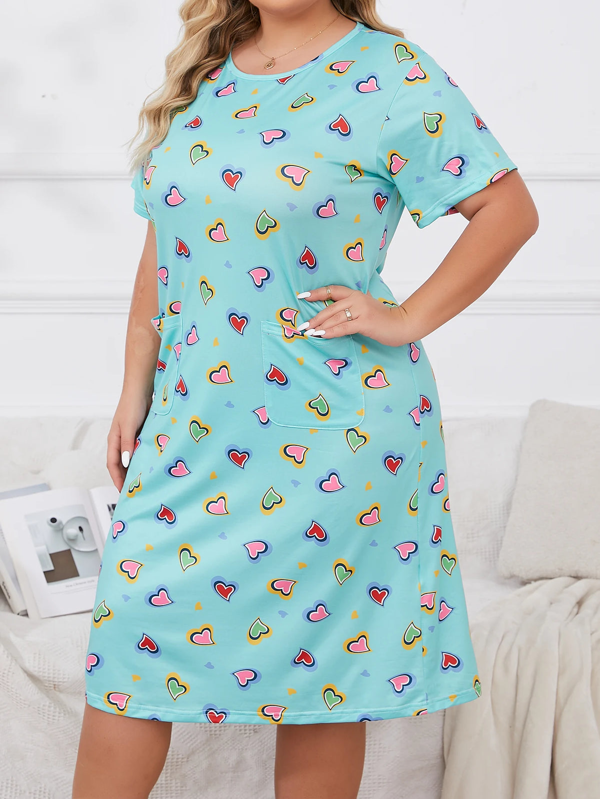 Summer Love Print Short Sleeve Nightgown - Plus Size Women’s Pajamas