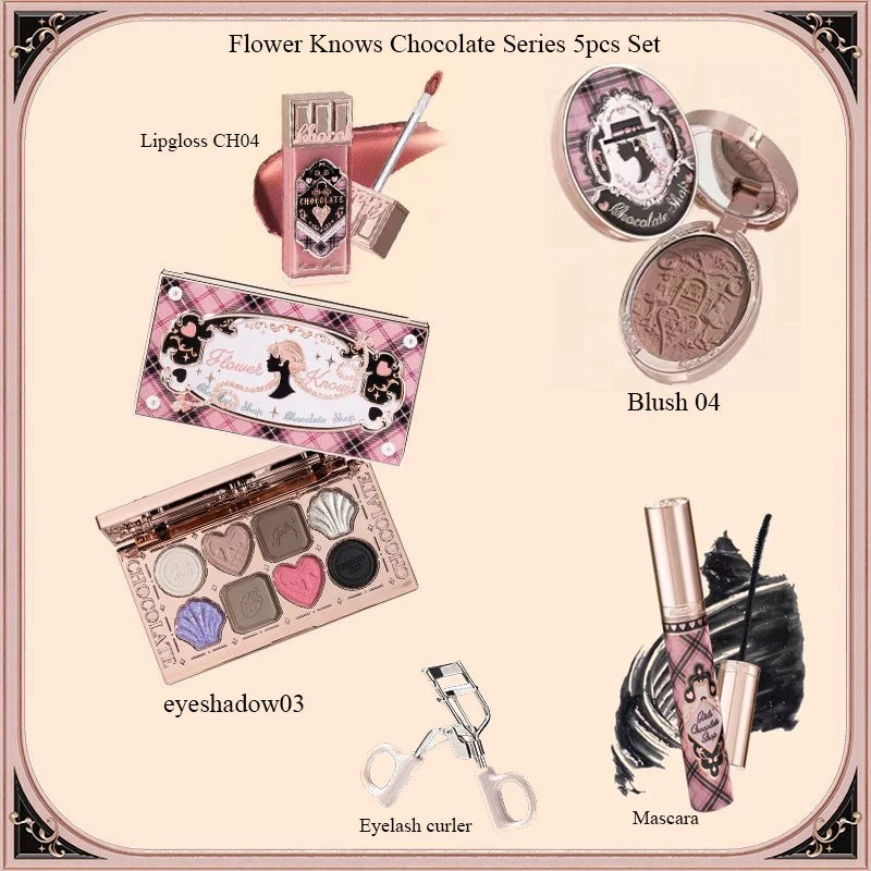 Flower Knows Chocolate Series All In Makeup Set Eyeshadow Palette Matte Lip Mud Blush Long Lasting Black Mascara Cream Original