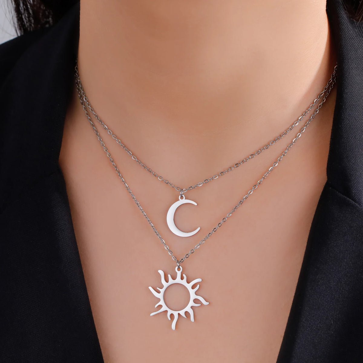 Lucktune Sun Moon Pendant Clavicle Chain Necklace Stainless Steel Bohemian Choker Necklace for Women Fashion New In Jewelry Gift