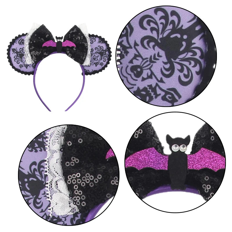 2024 Mickey Mouse Ear Headband Chip and Dale Bow Sequin Hairband Women Hair Hoop Birthday Gifts Adult/Child Cosplay Accessories