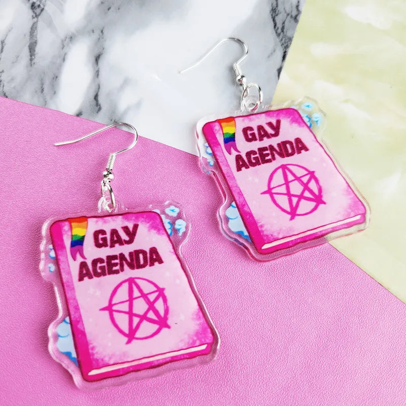 Novel Gay Agenda Earrings Cute and Creative Kawaii Personalized Jewelry Unique and Interesting Women's Gifts