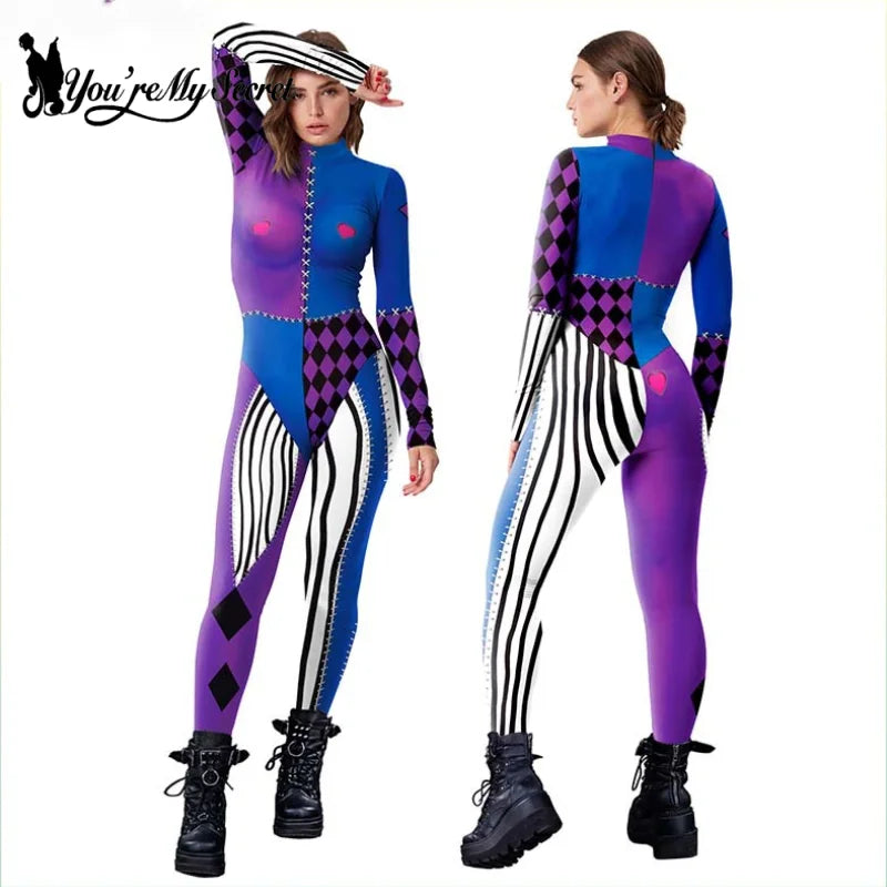 [You're My Secret] Adults Women Anime Harley Clowm Printed Bodysuits Cosplay Costumes Halloween Cosplay Carnival Theme Uniforms