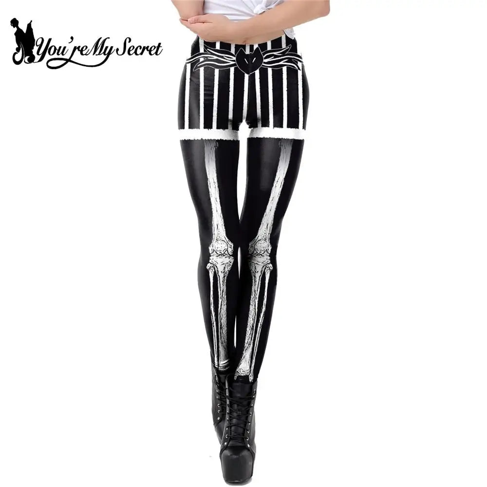 [You're My Secret] Black and White Stripes High Waist Coloring Pattern Women's Pant Halloween Soft Fabric Leggings Women Fitness