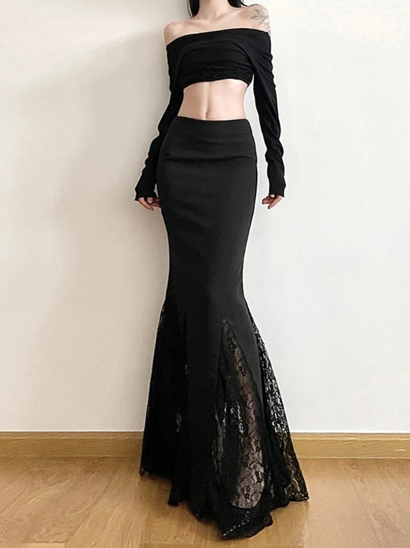 French Black Lace High-Waist Fishtail Skirt - Sexy Elegant Slim Fit Summer Skirt for Women