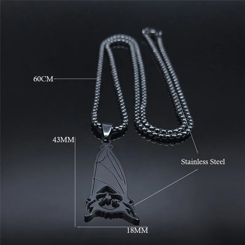 Fashion Gothic Bat Stainless Steel Chain Necklace | Black Color Punk Long Necklaces Jewelry for Women/Men