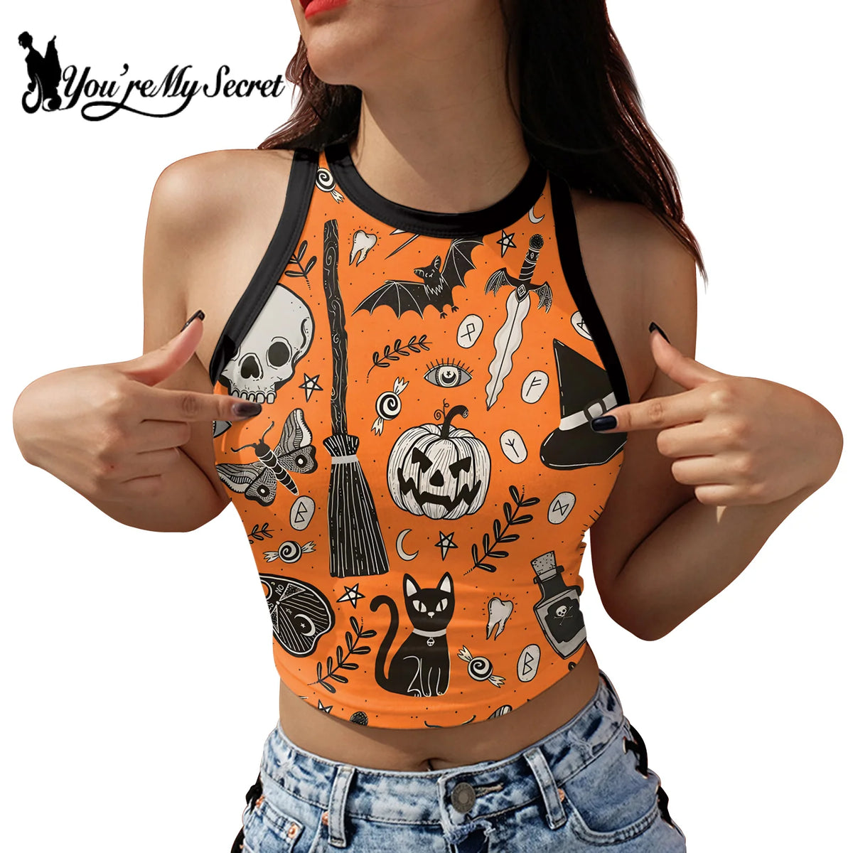 [You're My Secret] Women Square Neck Ribbed Tank Top Camisole Crop T-Shirt Street Cropped Y2k Crop Top Halloween Costume