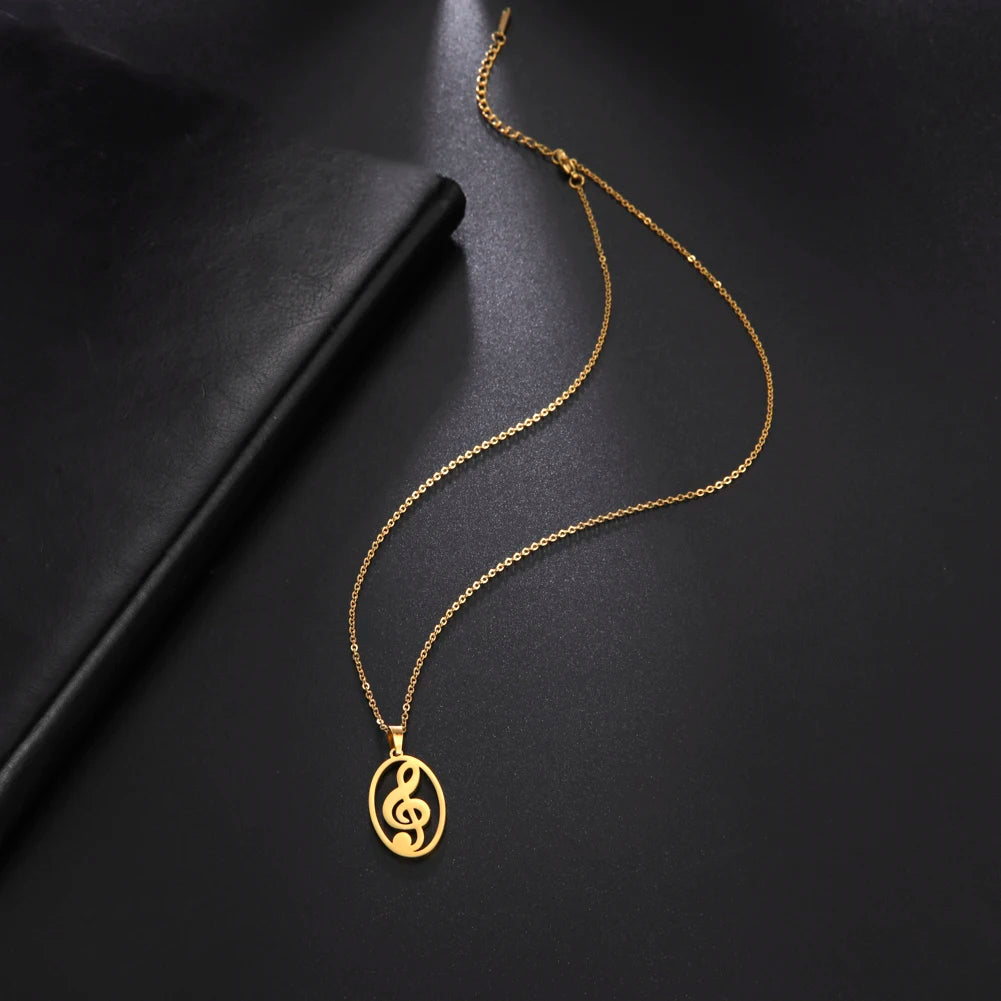 Heart Music Note Treble Necklace - Fishhook Design, Musical Symbol G Clef Chain, Stainless Steel Pendant, Perfect Gift Jewelry