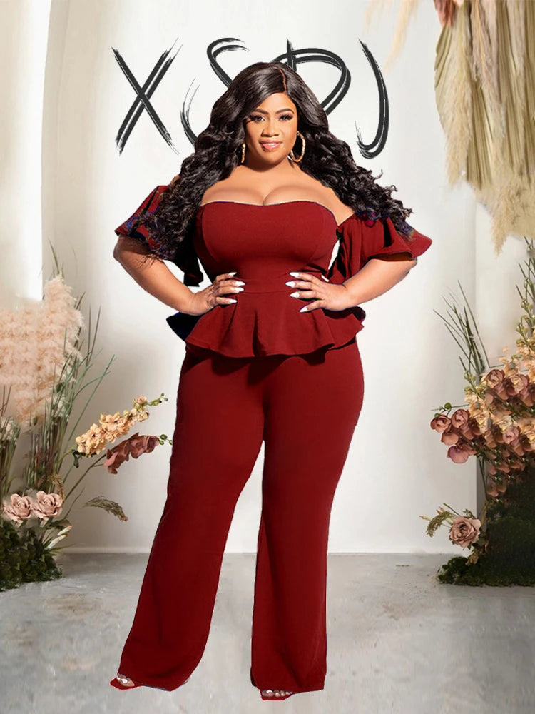 Elegant Plus Size Off-Shoulder Jumpsuit – Women’s Sexy One-Piece Long Jumpsuit