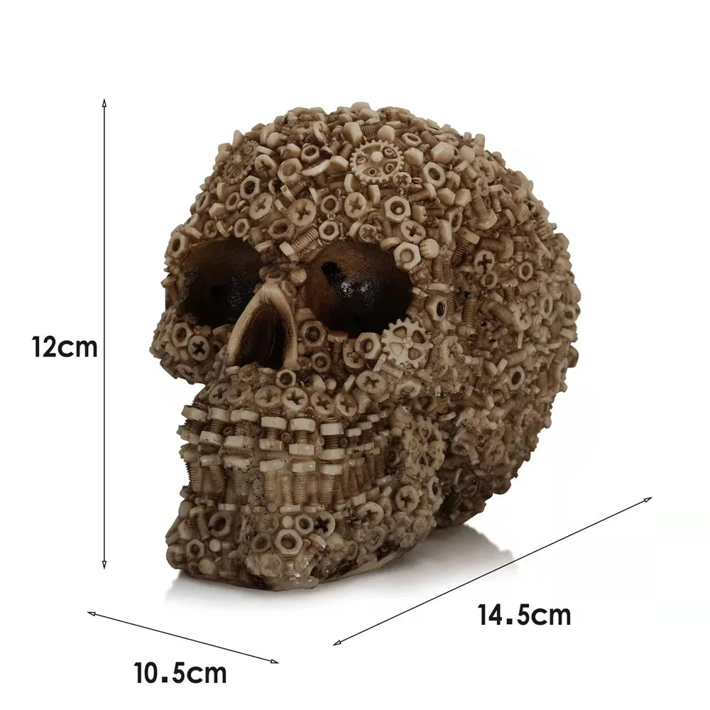 Resin Screw Gear Mechanical Style Skull Decorative Crafts Ornament Home Decor Statue Halloween Decoration Sculpture