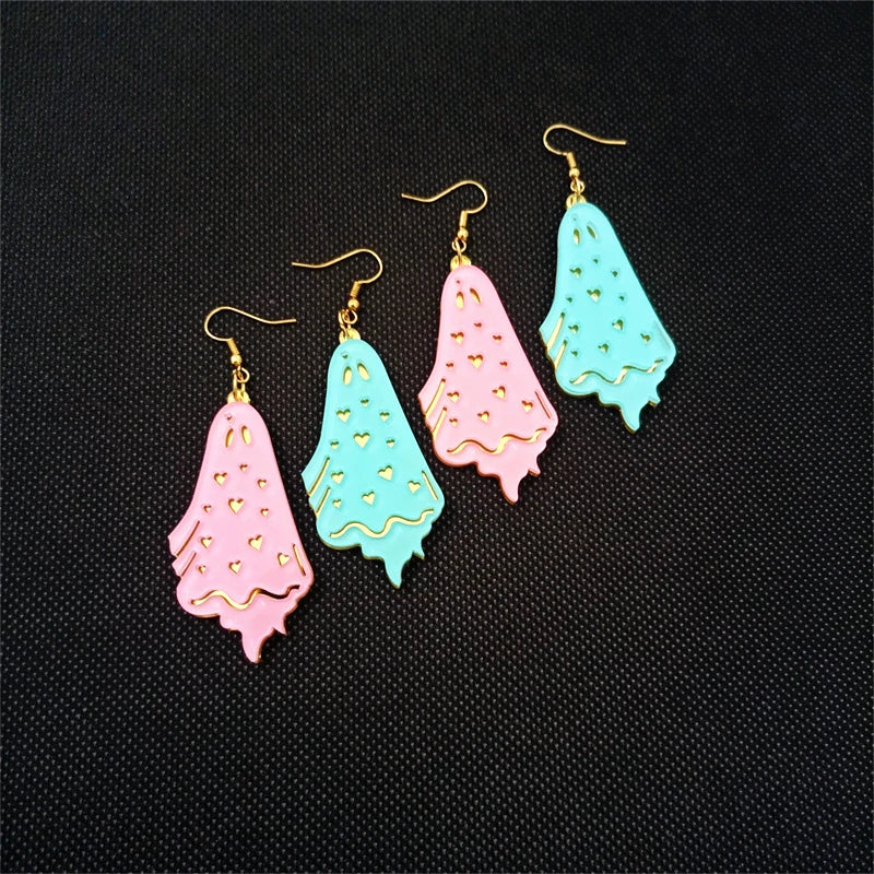 KUGUYS Halloween Lovely Ghost Dangle Earrings for Women Acrylic Jewelry Light Blue Pink Cute Cartoon Classic Accessories