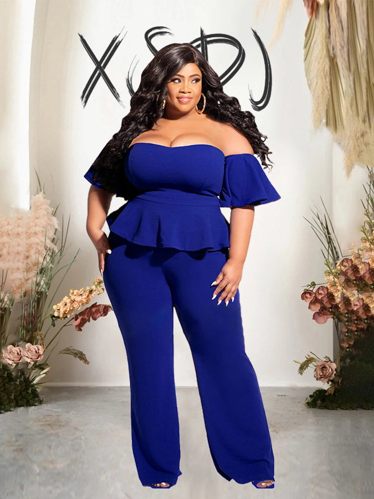 Elegant Plus Size Off-Shoulder Jumpsuit – Women’s Sexy One-Piece Long Jumpsuit