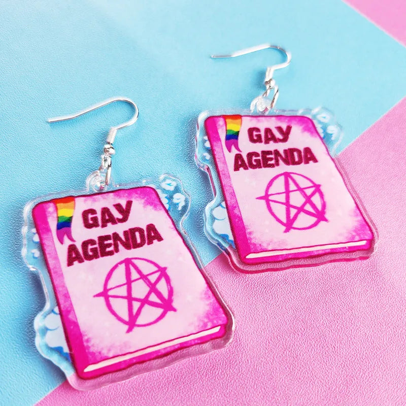 Novel Gay Agenda Earrings Cute and Creative Kawaii Personalized Jewelry Unique and Interesting Women's Gifts